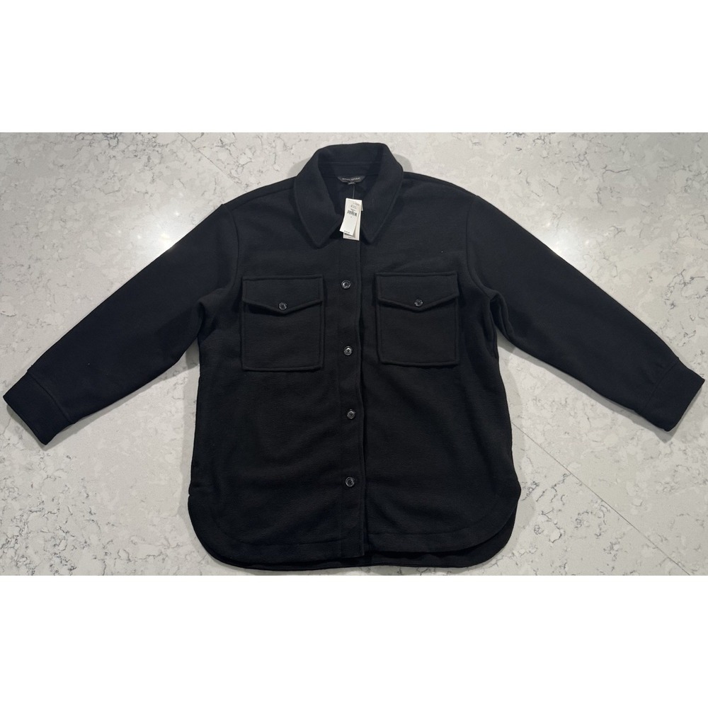 NWT‎ Banana Republic Shacket Jacket Womens Large Black Fleece Utility MSRP $140
